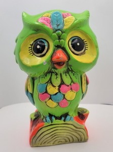 VTG Holiday Fair Owl Bank 1969 Green Neon Bright Colors MCM Retro Psychedelic 7"