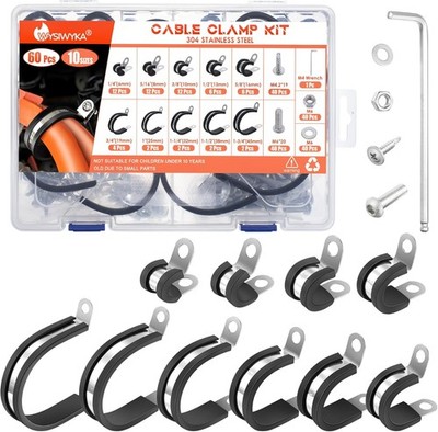 60PCS Cable Clamps Assortment Kit,10 Sizes-1/4'' 5/16'' 3/8'' 1/2'' 5/8'' 3/4'' 1'' 1-1