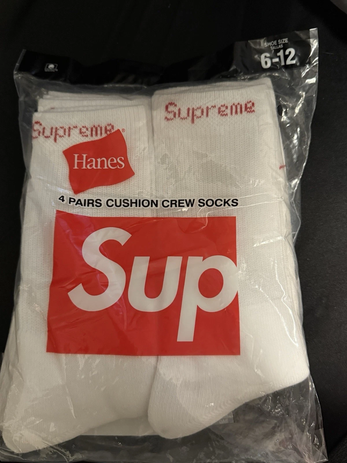Supreme X Hanes Crew Socks - White, Pack of 4, Size 6-12