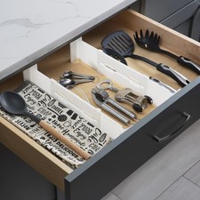 Adjustable Drawer Organizer Set of 2 Plastic Slotted Dividers for Bedroom