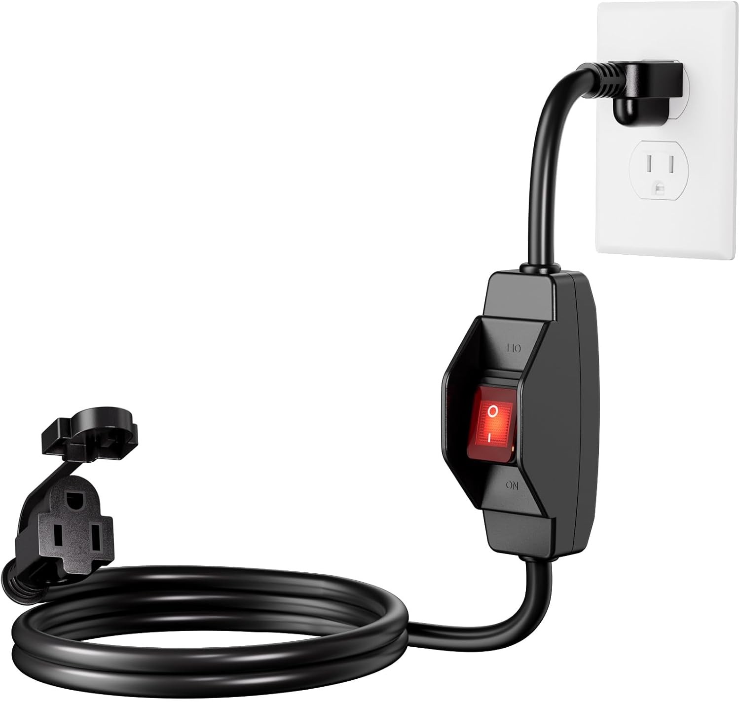 KASONIC 3 Prong Extension Cord with Switch, 1875W 15A Grounded 6 FT, Black 