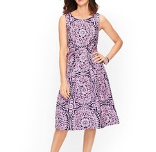 Talbots Purple Blue Boho Print Sleeveless Button Shirt Dress Women's 14 Petite