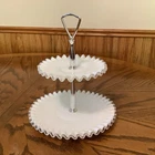 Vintage Fenton Silvercrest 2-Tier Milk Glass Ruffled Edges Serving Tray