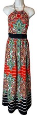 Eliza J Maxi Dress 2 XS Gold Chain Halter Dress Black White Red Green Floral