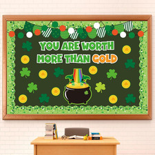 72Pcs St. Patrick'S Day Bulletin Board Decor Set Shamrock Clover Gold Coin Cut-O