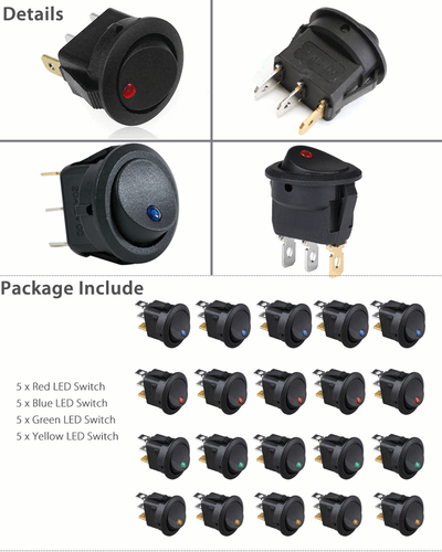 20PCS ROCKER SWITCH Toggle Led Light Car Auto Boat Round ON/OFF SPST 20 AMP 12V! - Bild 4 von 12