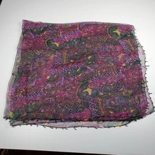 Square Polyester Shaw Aztec Accent Scarf Greene Yellow Purple 41" x 41" Thin
