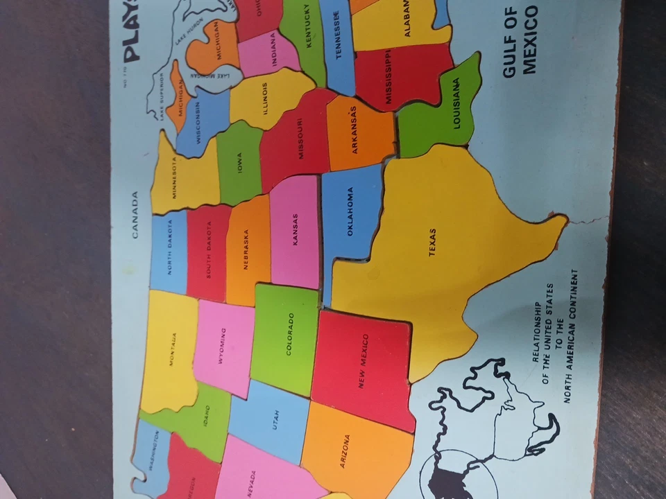 Rompecabezas de mapa con incrustaciones de madera Playskool de colección Estados Unidos PlaySkool EE. UU. Completo Foto 3 de 4