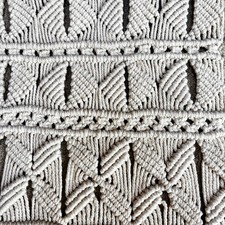 Hand made knotted macrame rope wall hanging creamy white Boho hippie chic decor