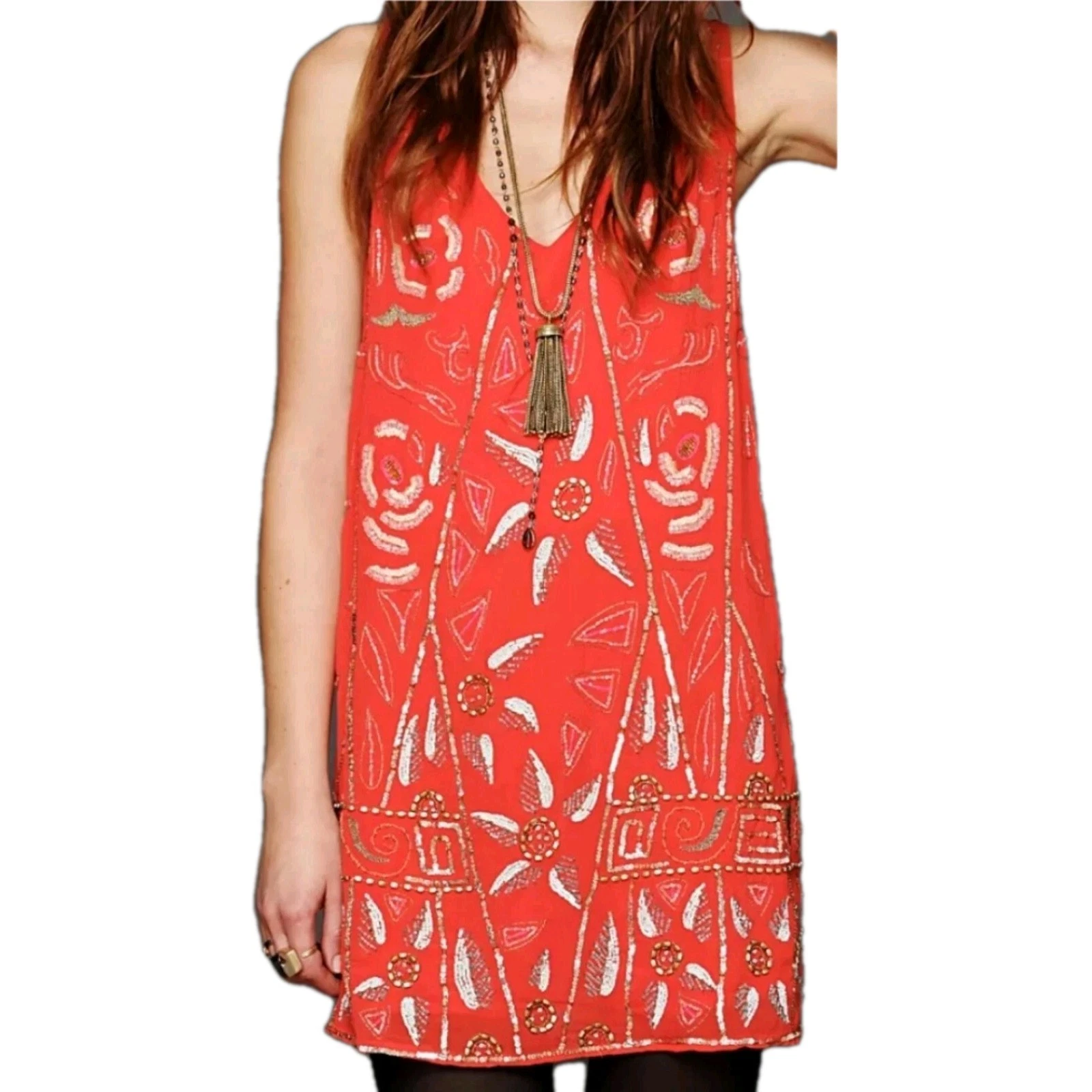 UNDERCOVER Abito Free People Secret Garden Shift taglia M perline paillettes chiffon femminile