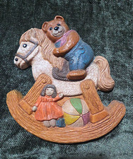 Vintage 1986 Frankies Design Teddy Bear Rocking Horse Baby Doll Wall Plaque