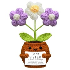 Sister Valentine's Day Gifts Handmade Crochet Doll with Card Purple Flowers