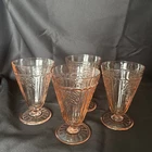 Lot Of 4 Hocking Pink Mayfair Open Rose 5 3/8” Footed 10 oz Tumblers READ