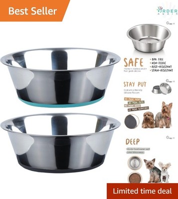 Deep Stainless Steel Dog Bowls 2-Pack Nonslip Dishwasher Safe Small Breed