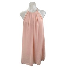 Nymphe Women's Pink Sleeveless High Neck Pleated Tank Shift Mini Dress Size S