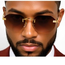 Sunglasses Men Gold Frame Brown Lens Fashion Shades Classic Retro Street Wear