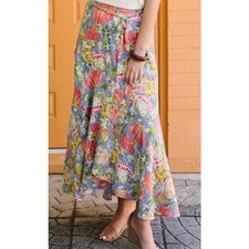 Matilda Jane Pretty Floral Maxi Skirt Small Flowy Tie Waist Blue Pink Cottage