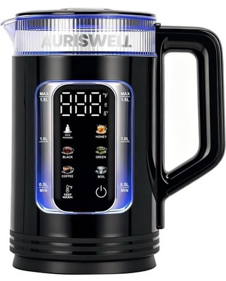 Auriswell Electric Smart One Touch Tea Kettle Temp Control Color Changing Glass