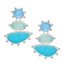 Multi Shape Sea Glass Drop Earrings Blue Silvertone
