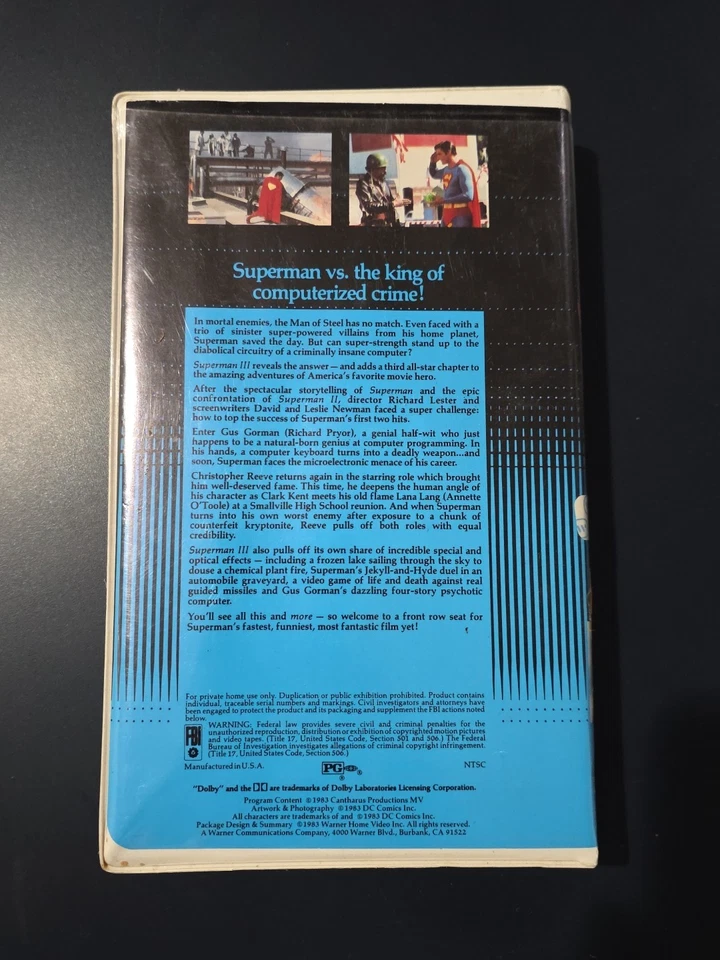 Vintage 1983 Superman III (3) VHS Rare Clamshell Warner Home Vd By Richard Pryor Foto 2 de 4