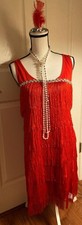 Spirit Large Red Flapper Halloween Costume Fringe Silver Sequins Headband Beads