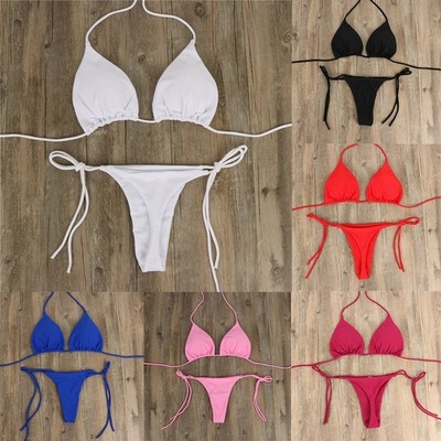 Sexy Damen-Tanga-Bikini-Set seitlich zum Binden Badeanzug Bandage-Stil Bademode