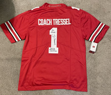 Coach JIM TRESSEL Signed Ohio State Buckeyes JERSEY AUTO 2002 Champs With Tags