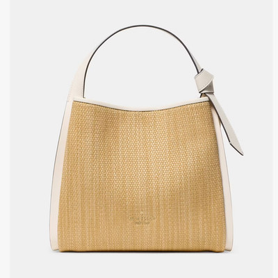 Kate Spade New York Knott Woven Straw, Pebbled Leather Carryall Bag NWT