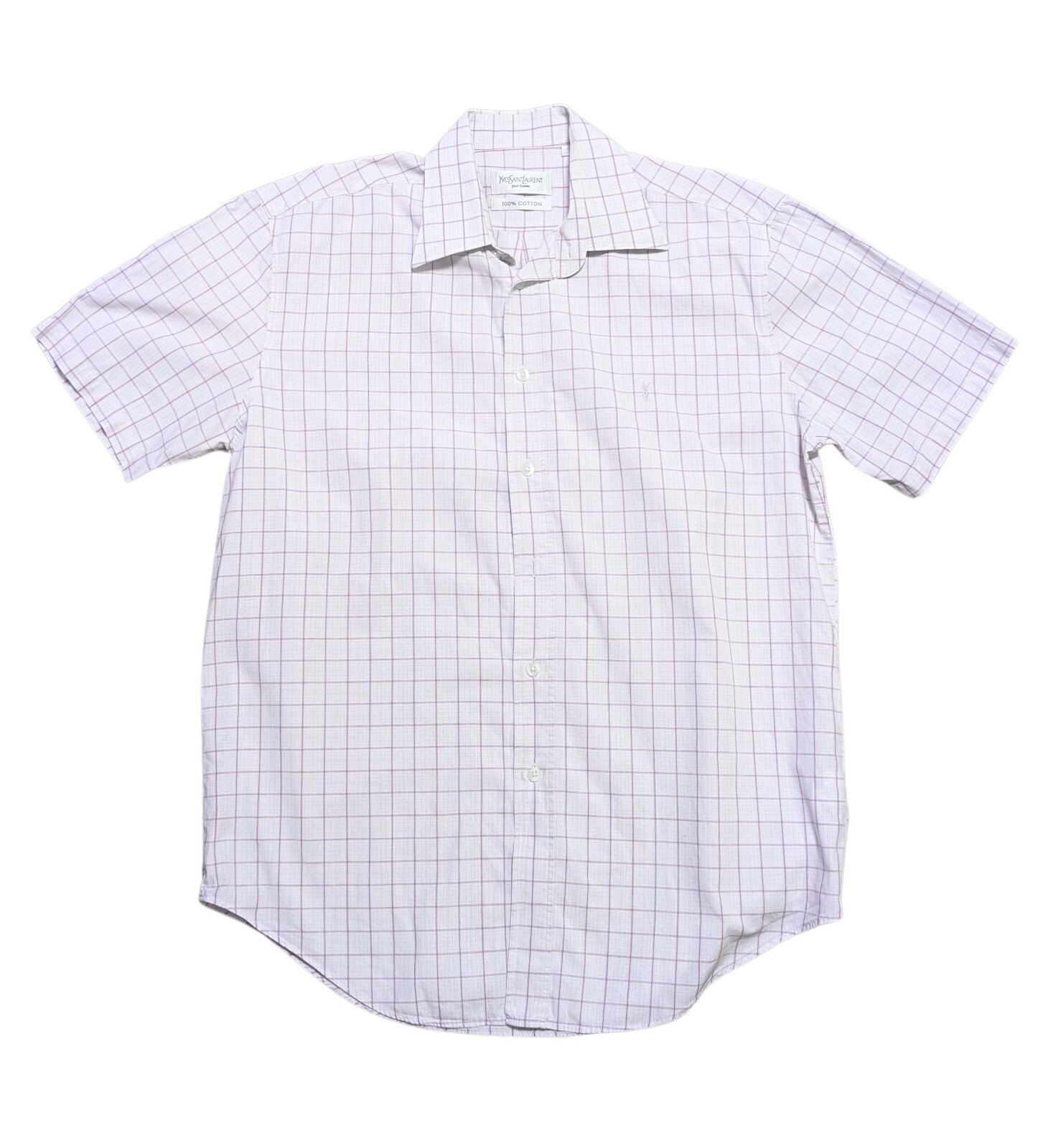 SAINT LAURENT Camicia YSL Camicia da uomo vintage designer YSL bianca e viola a quadri taglia media