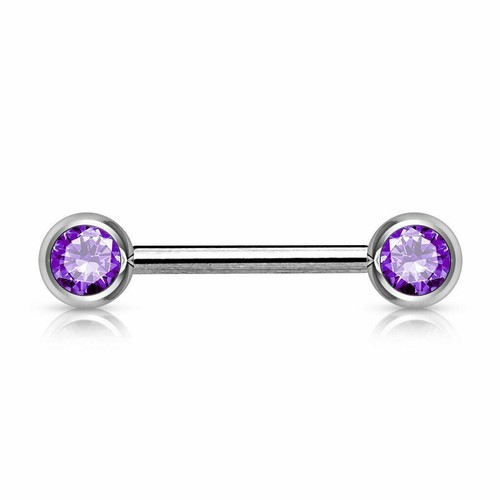 Surgical Steel Nipple Bar Barbell Piercing With Front Facing CZ Gems - Picture 12 of 12