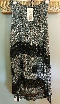 Basil & Maude Anthropologie Gray Leopard Lace Sequin HIGH LO Skirt OS NWT $130