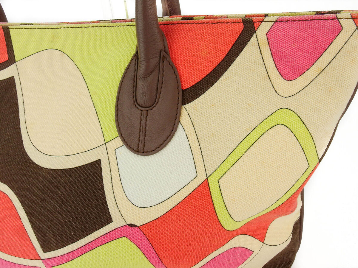 EMILIO PUCCI Tote Bag Pink Beige Canvas x Leather Authentic EMILIO PUCCI Tote Bag Pink Beige Canvas x Leather Authentic