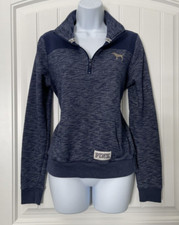 Pink Victoria Secret Womens Size Small Heather Blue 1/4 Zip Pullover Sweater