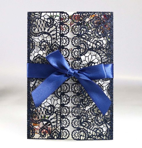 Glitter Laser Cut with Ribbon Wedding Invitation Card Valentine's Day Greeting - Picture 35 of 36