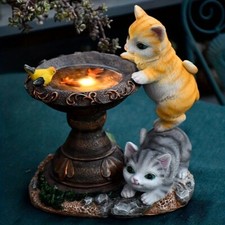 Solar Garden Statue Cat Figurine Art Lantern Loving Cat for Patio Balcony Yard