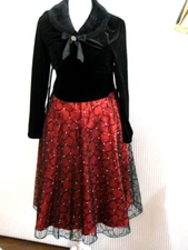 Amy's Closet Girls Black Velvet Red Beaded Special Holiday Portrait Size 16 EUC
