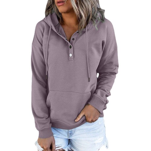 Long-sleeved Hooded Sweatshirt With Pockets Fashion Casual Button Drawstring Des - Picture 61 of 70