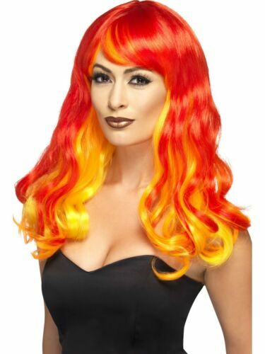 Smiffys Sirene Perücke – Weinrot, Lang, Lockig, Mit Pony, Für Halloween, Karneval, Mottopartys