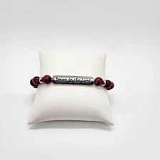 Trust In The Lord Brecciated Jasper Beads Stretch Bracelet w/ Silver Tone Beads