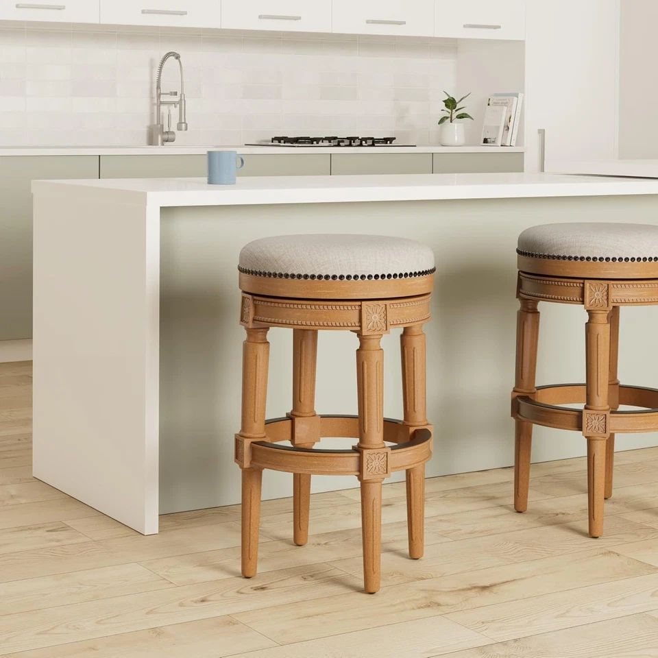 Barra Pullman 31 pulgadas de alto sin respaldo acabado roble desgastado altura tapizada Barsto Foto 2 de 4