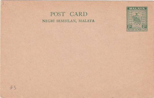 Malaya/ Negri Sembilan: PS card 2c Arms green #3, **