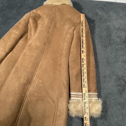 Penny Lane Coat Womans Medium Tan Faux Suede Shearling Fur Toggle Mob Wife - Picture 17 of 18
