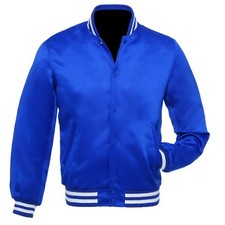Giacche da baseball bomber Varsity Letterman raso blu royal e bianco