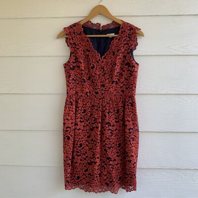 Shoshanna Floral Lace Sleeveless Sheath Dress Size 8 Zip Back Lined V Neck  Red | eBay