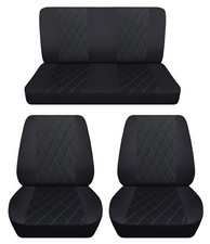 Fits 1962-1967 Chevy Impala Front Buckets And Solid Rear Seat Covers Black