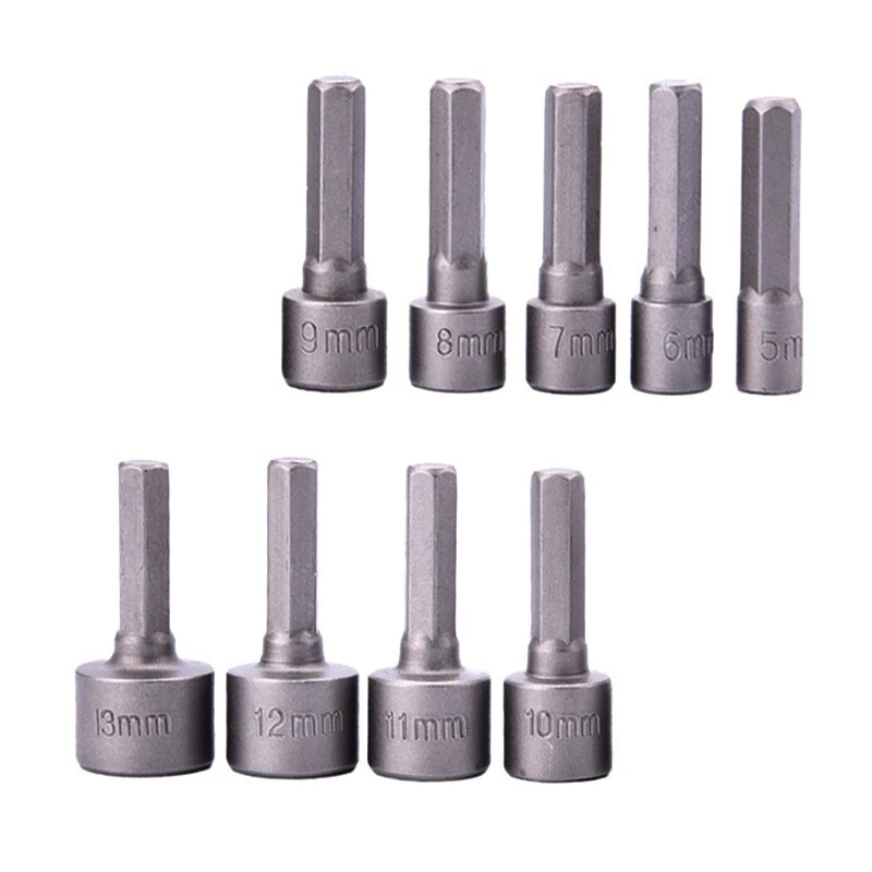 9pc Power Nut Driver Bit 1/4" Hex 5-13mm Socket Wrench Drive by Drill Machine - image 3 of 4