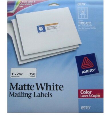 #6970 AVERY MATTE WHITE MAILING ADDRESS LABELS 750 LASER COPIER FREE SHIPPING US