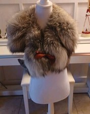 Real Vintage Handmade Silver Fox Fur Tail Shaw Stole Wrap