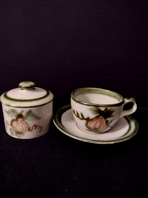 * Louisville Stoneware Harvest Pear SUGAR BOWL W/LID 2.5'' CUP/SAUCER Taylor