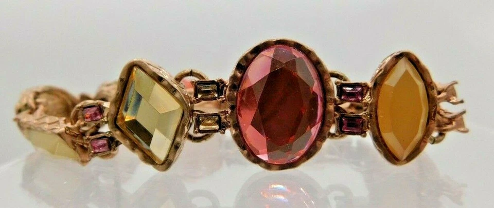 Heidi Klum Link 水钻粉色黄色蛋白石玫瑰金色扣手链 — 第 2/4 张图片